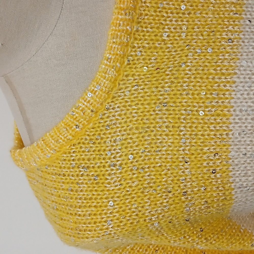 NWT Workshop Andrea Jovine Yellow White Sweater with Sparkly Sequin details / 2X - Picture 5 of 9